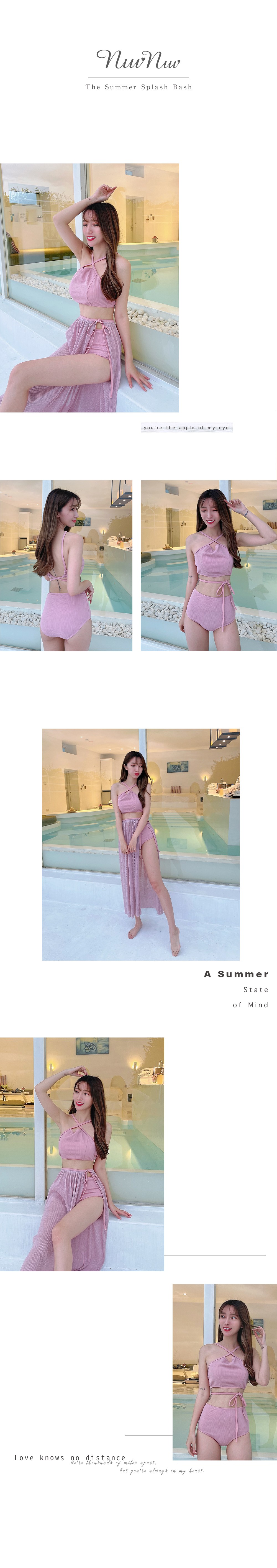 無鋼圈胸前交織美背三件式泳裝 1色