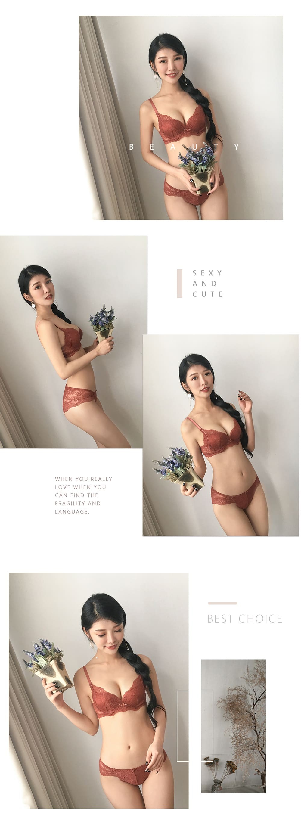 無鋼圈俏皮少女爆乳內衣套裝 3色